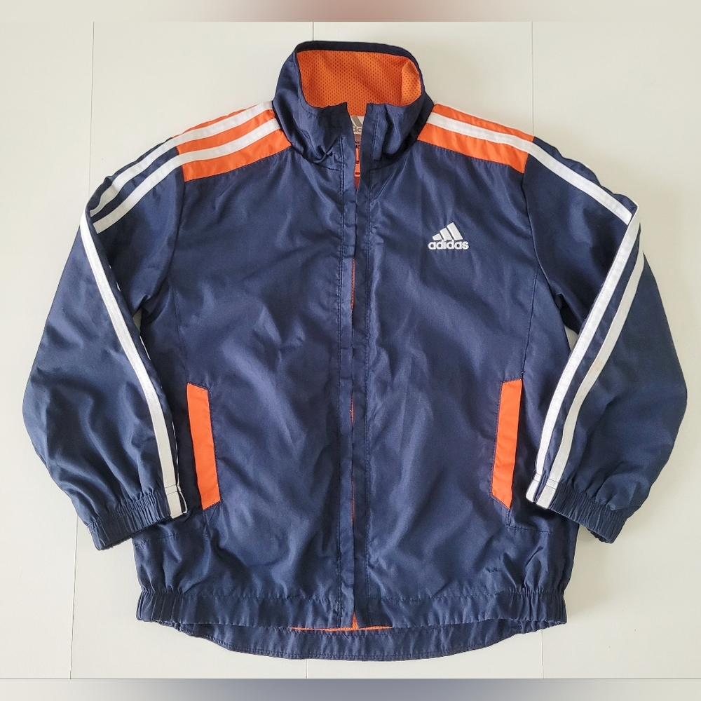 Adidas Kids Full Zip Track Jacket Size 4T Navy/Orange/White